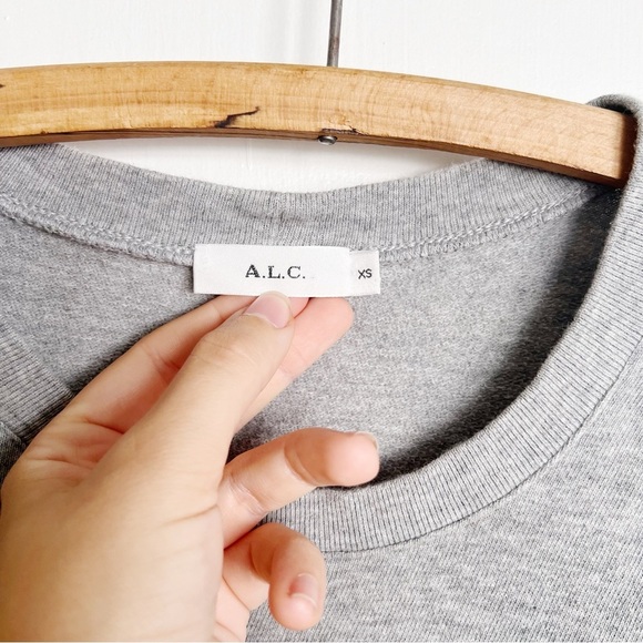 ALC • Atlas Tie-Front Sweatshirt grey terry knit dolman sleeve wrap waist - Picture 4 of 13